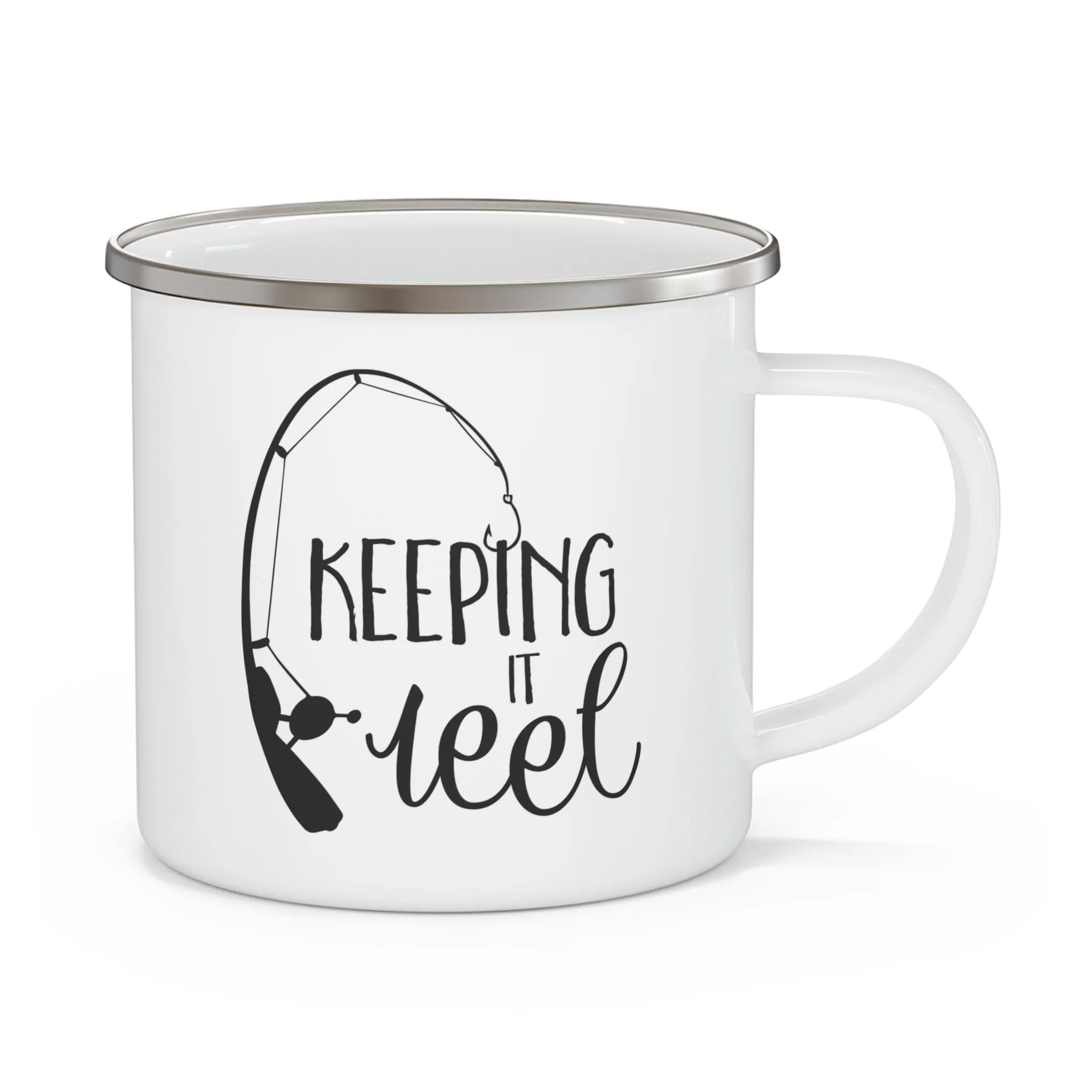 Fishing Enthusiast Enamel Camping Mug - "Keeping It Reel"