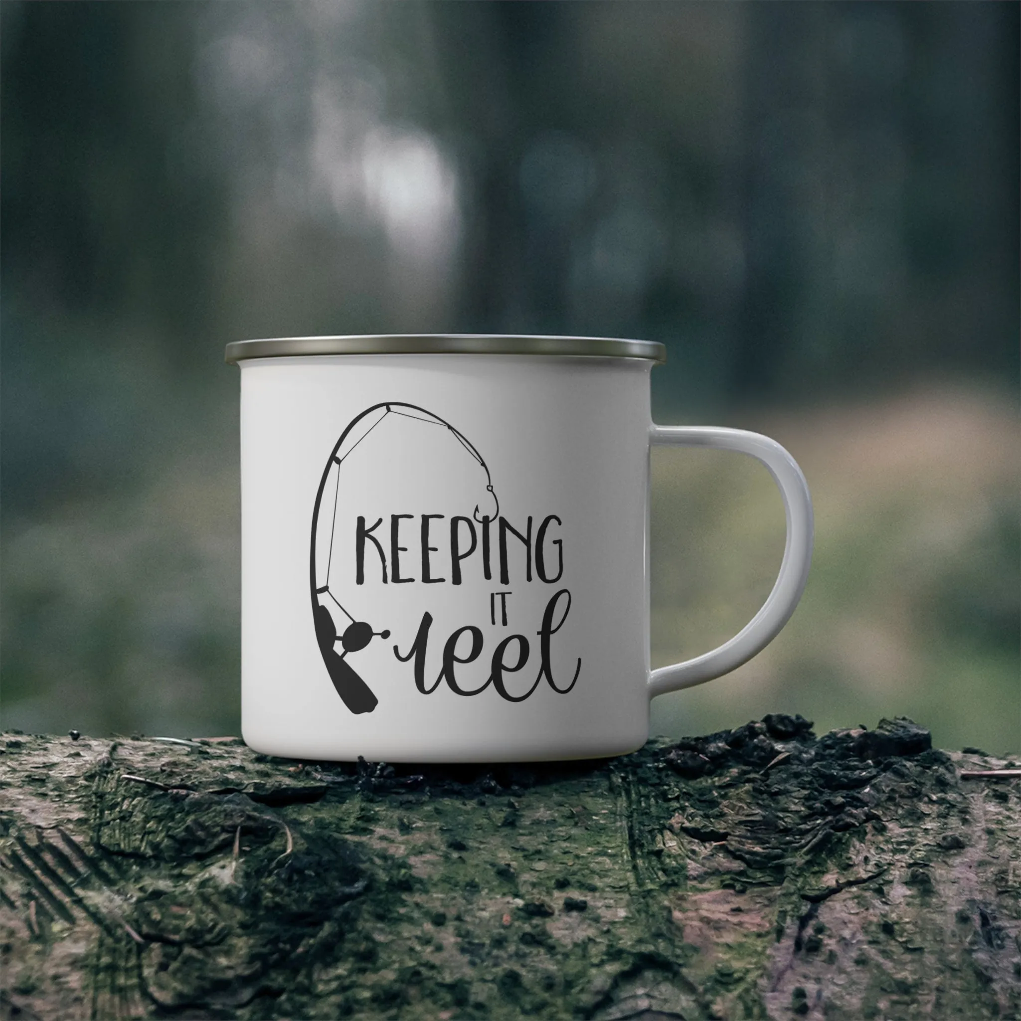 Fishing Enthusiast Enamel Camping Mug - "Keeping It Reel"