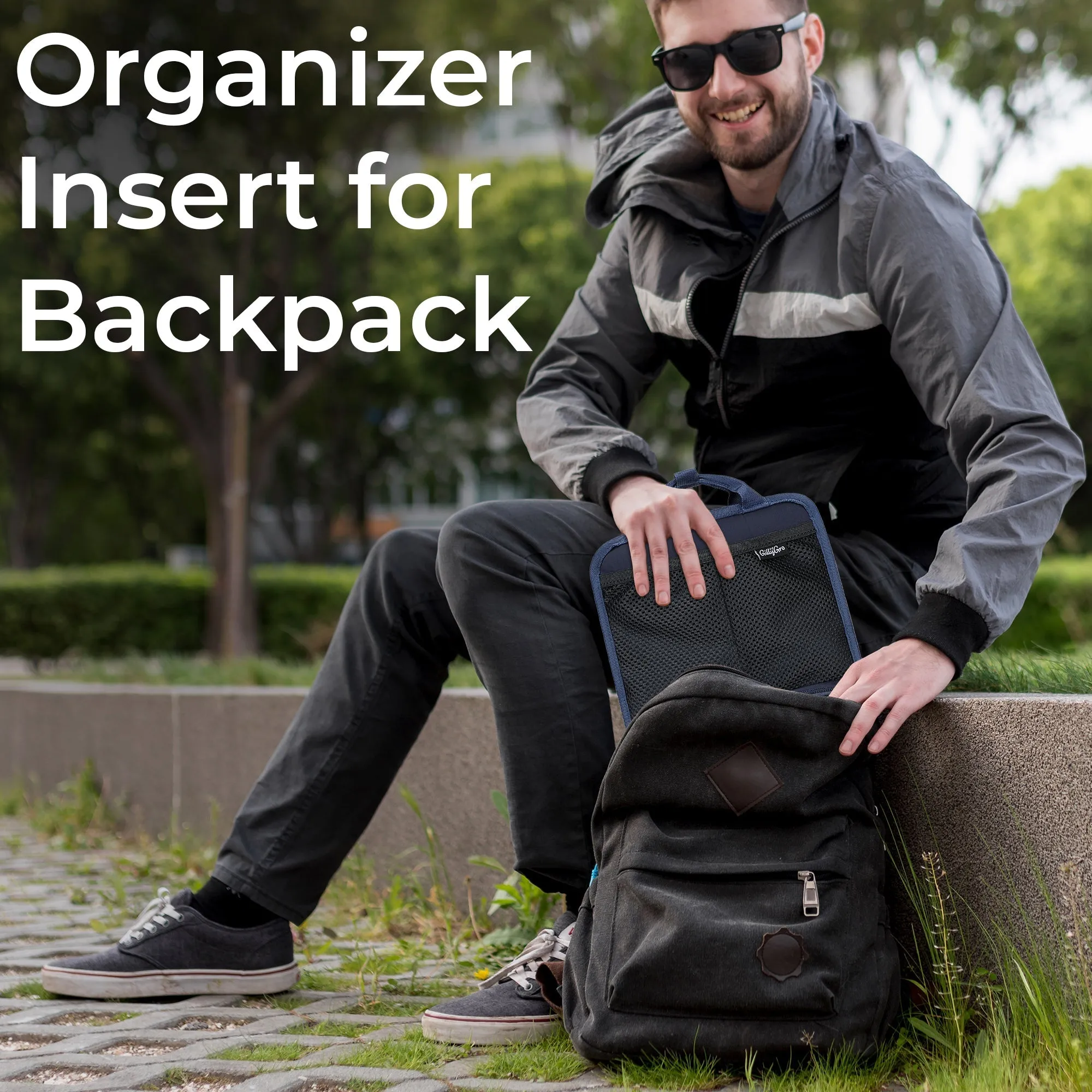FlexPack Plus | The Ultimate All-in-One Backpack Organizer for Travelers - Blue/Khaki