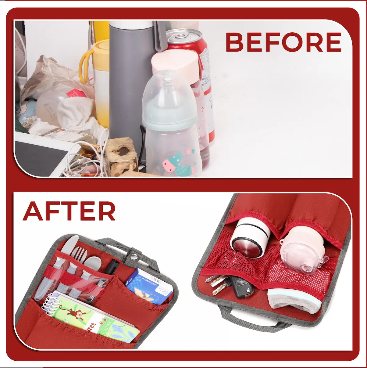 FlexPack Plus | The Ultimate All-in-One Backpack Organizer for Travelers - Gray/Red
