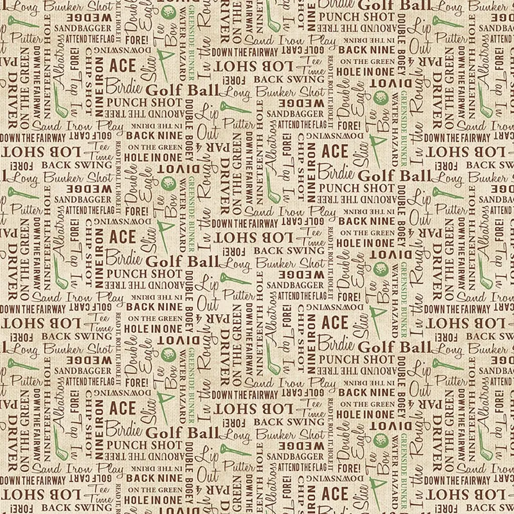Fore! by Clothworks GOLF WORDS/KHAKI