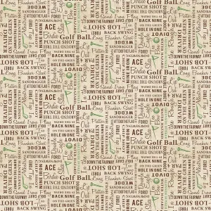 Fore! by Clothworks GOLF WORDS/KHAKI