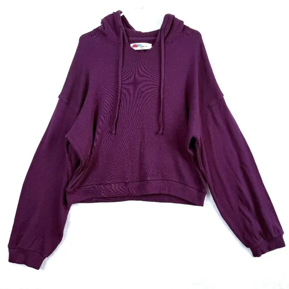 Free People FP Beach Sweater Womens L Purple Knit Pull Over Hooded Slouchy