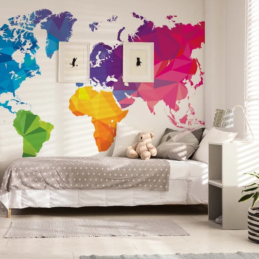 Geometric World Map Wallpaper Mural