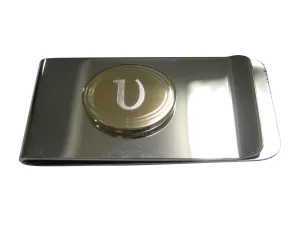 Gold Toned Etched Oval Greek Letter Upsilon Pendant Money Clip