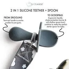 GRABEASE 2 IN 1 SILICONE TEETHER - GRAY