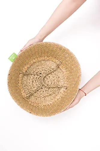 Greenjoy Natural Woven Basket for Storage - Set of 2 - Belly Basket- Plant Basket - Ideal Plant Pot, Laundry Basket, Picnic Basket for Home or Outdoor Use (S L, 2)