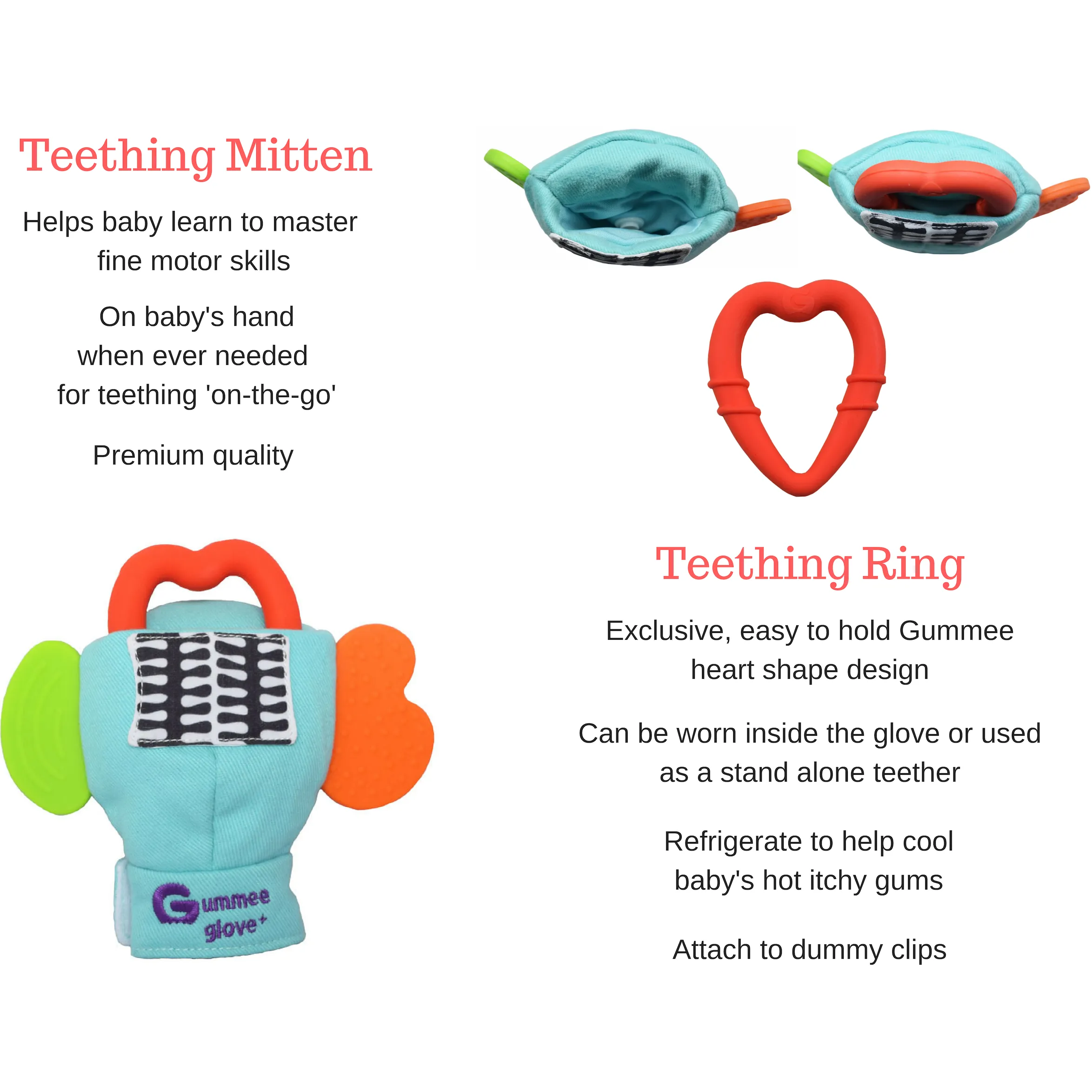 Gummee Glove PLUS teething mitten Turquoise, from 6 months
