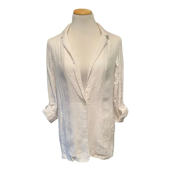 H by Halston Oversized Slouchy White Linen Blazer