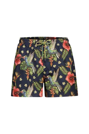 Hawaiian Bird Print Swim Shorts In Blue