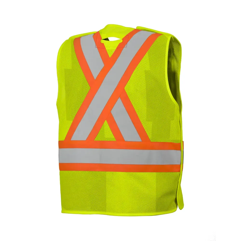 Hi-Vis 5 Pt. Tear-Away Mesh Traffic Vest, 4 Pockets by Ground Force - Style TV3