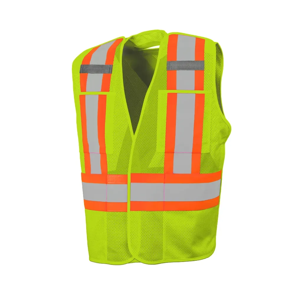 Hi-Vis 5 Pt. Tear-Away Mesh Traffic Vest, 4 Pockets by Ground Force - Style TV3