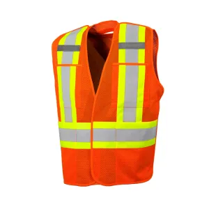 Hi-Vis 5 Pt. Tear-Away Mesh Traffic Vest, 4 Pockets by Ground Force - Style TV3