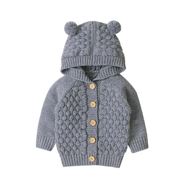 Hooded Bear Knit Cardigan