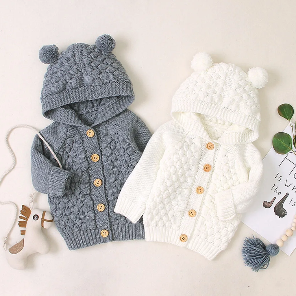 Hooded Bear Knit Cardigan