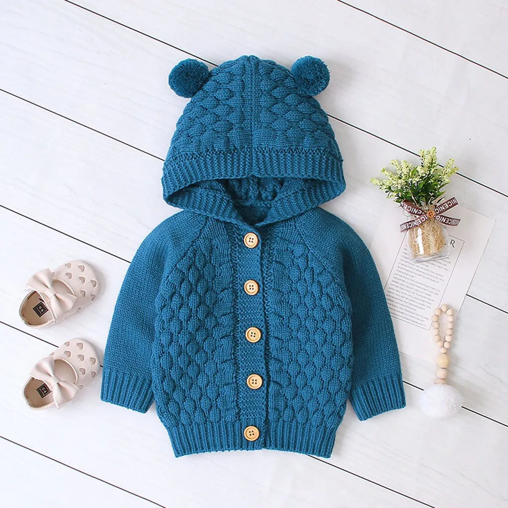 Hooded Bear Knit Cardigan