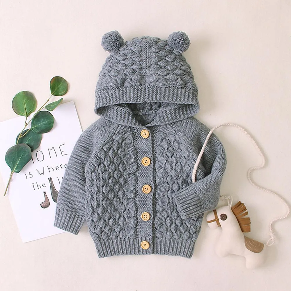Hooded Bear Knit Cardigan
