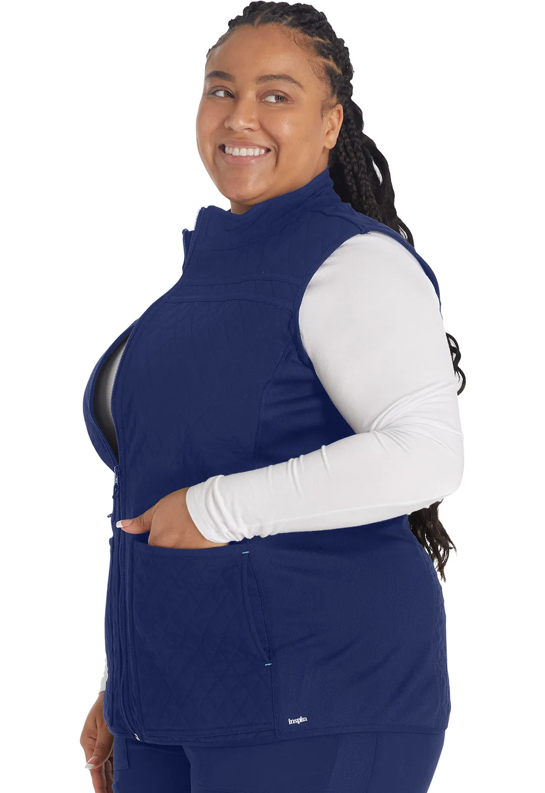 Inspira Flex IP306A Zip Front Quilted Vest Navy