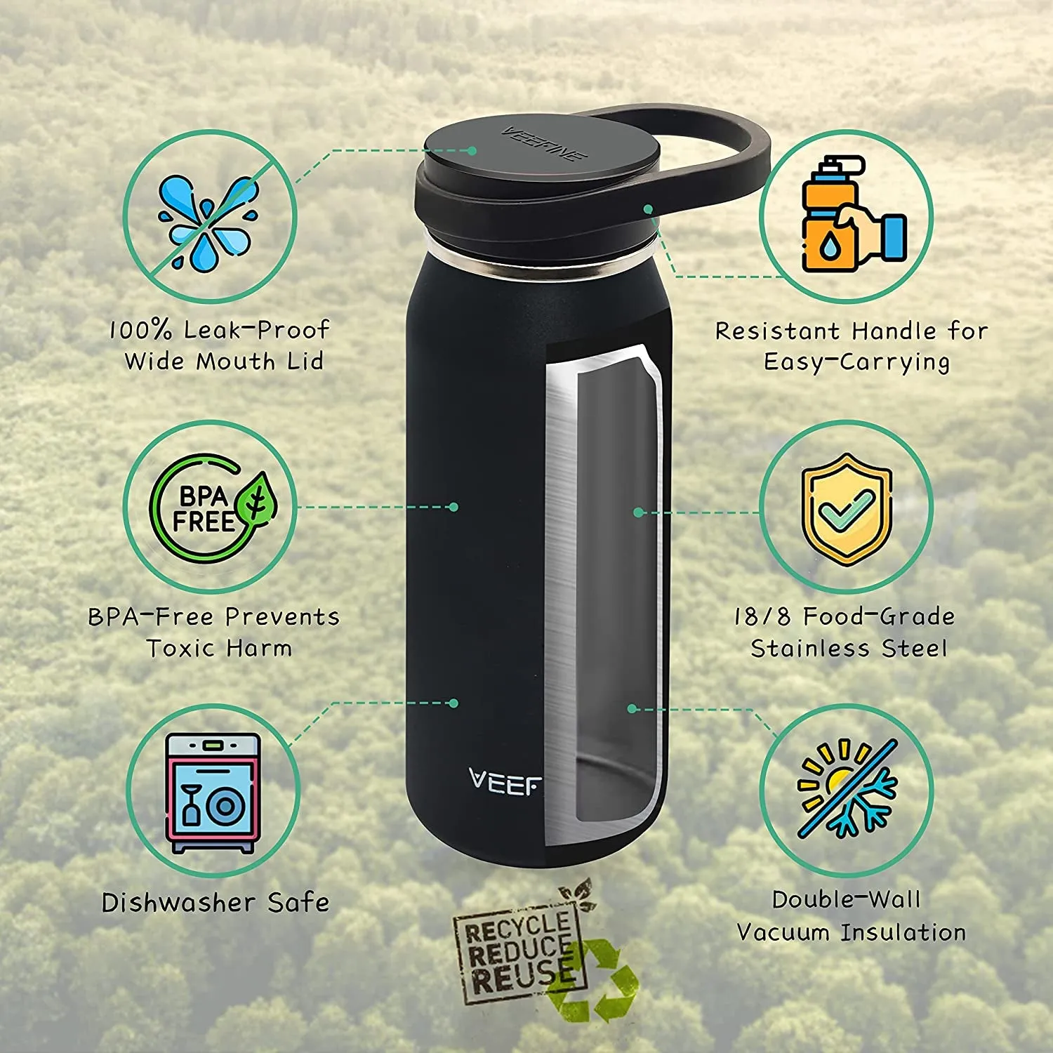 Insulated Water Bottle Dishwasher Safe Metal Water Bottle Bpa-Free Stainless Steel Water Bottles 20/32/40Oz Reusable Thermos for Hiking Camping and School