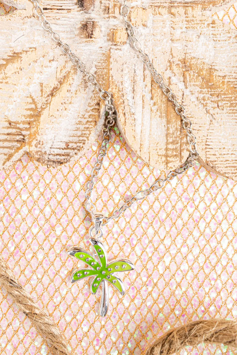 Island Life Green Palm Tree Silvertone Necklace