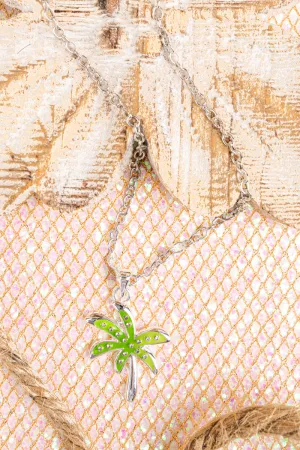Island Life Green Palm Tree Silvertone Necklace