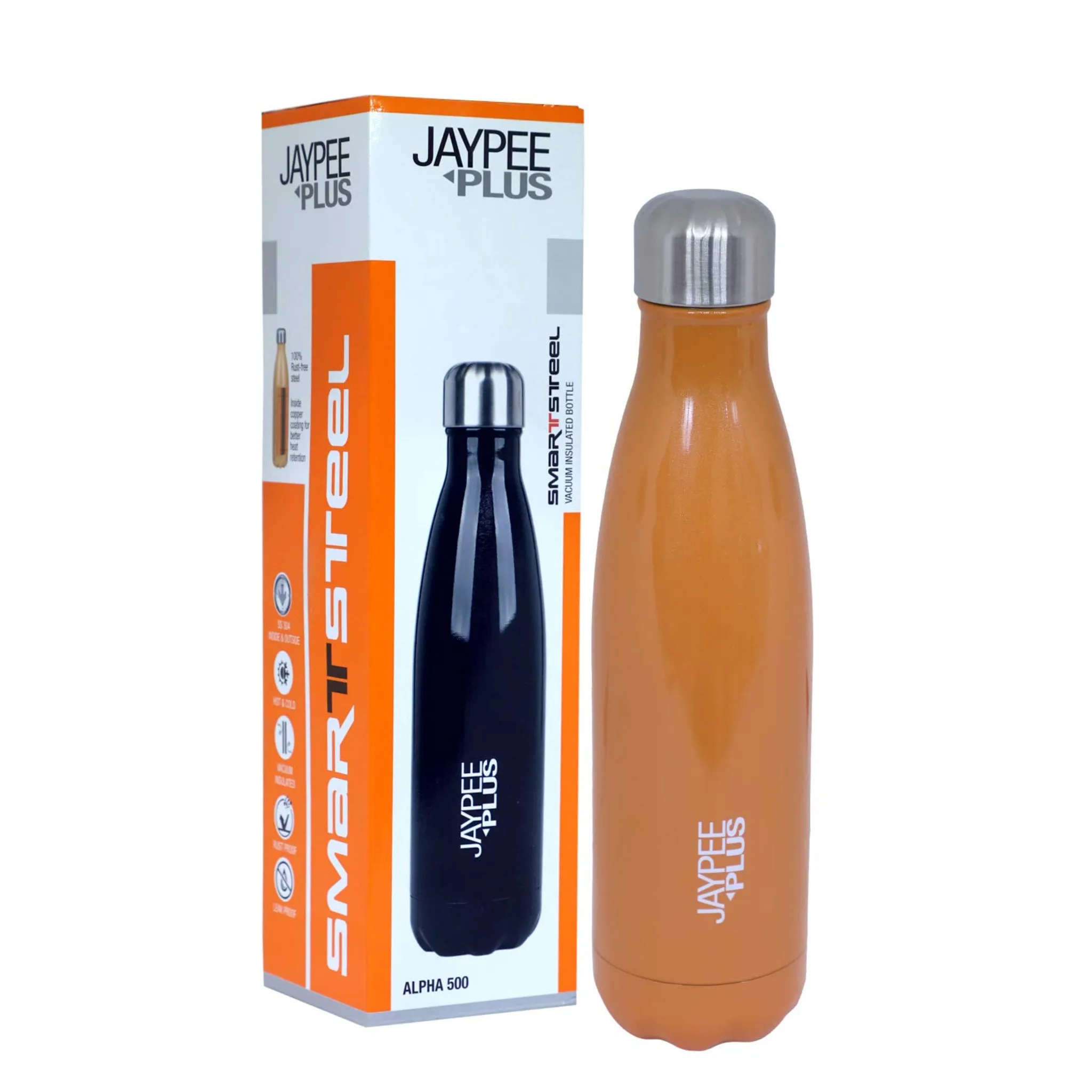 Jaypee Plus Alpha 500 Stainless Steel Water Bottle, 500 ml, Orange