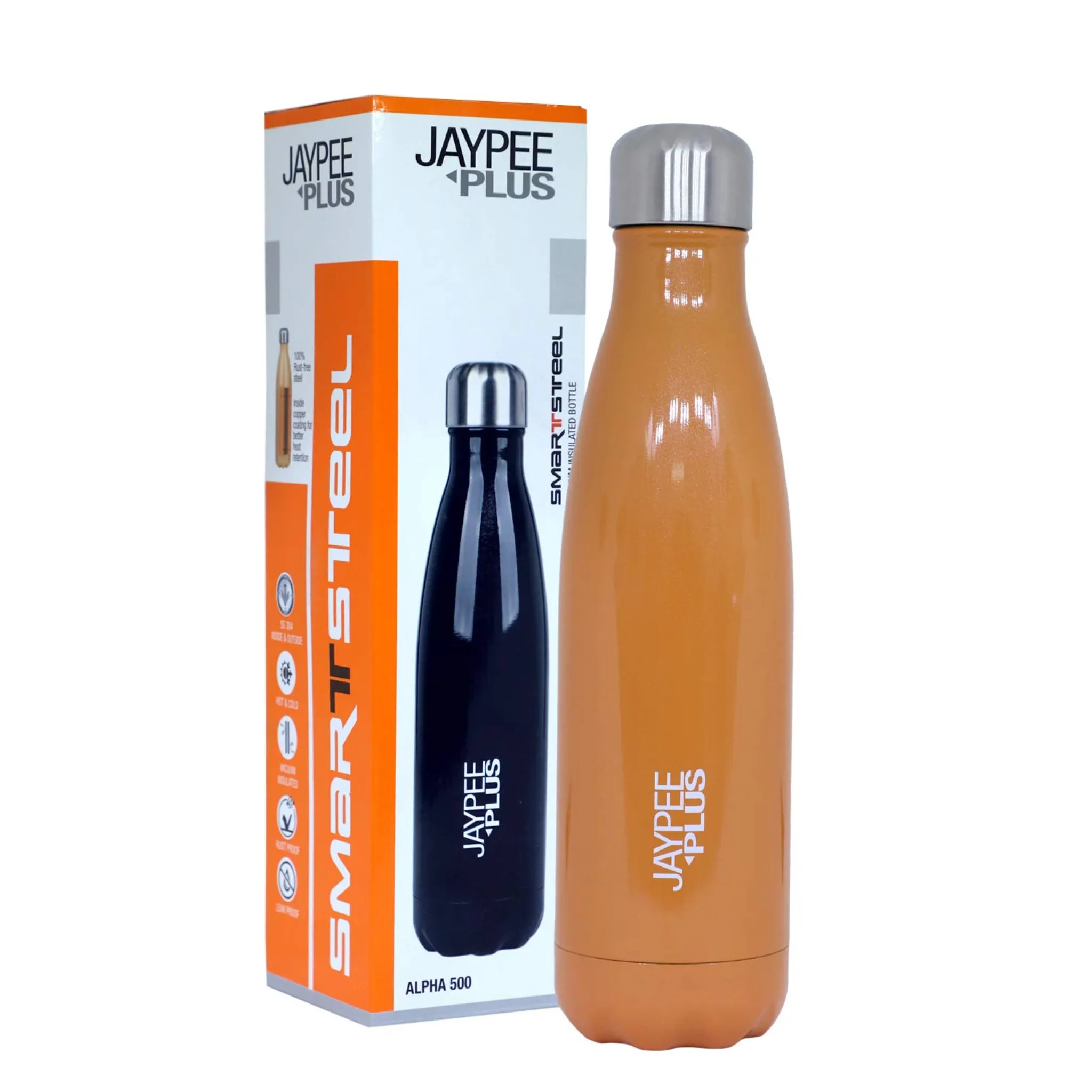 Jaypee Plus Alpha 500 Stainless Steel Water Bottle, 500 ml, Orange