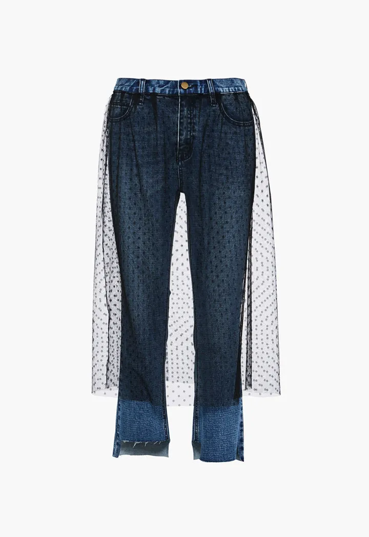 Jeans With Mesh Overlay