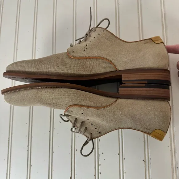 Johnston &amp; Murphy Shoe Men's 10M‎ Stone Suede Sheepskin Oxford Milliken Plain