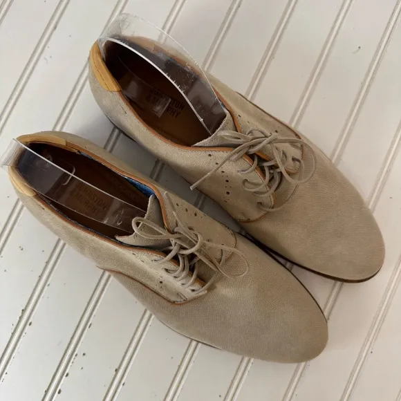 Johnston &amp; Murphy Shoe Men's 10M‎ Stone Suede Sheepskin Oxford Milliken Plain