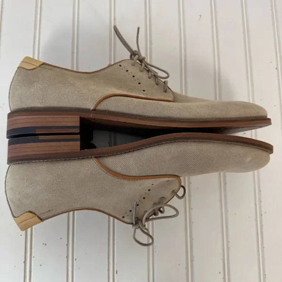 Johnston &amp; Murphy Shoe Men's 10M‎ Stone Suede Sheepskin Oxford Milliken Plain