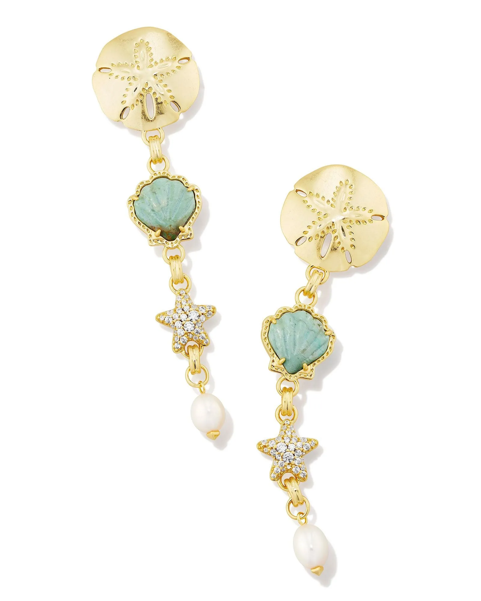 Kendra Scott Brynne Shell Linear Earrings Gold Sea Green Chrysocolla