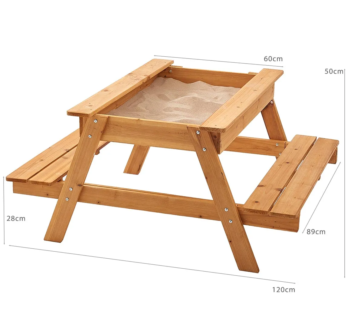 Kids Heavy duty 3-in-1 Pre-Treated Eco Conscious Wooden Sandpit and Picnic Bench with Cover | 1 Year 