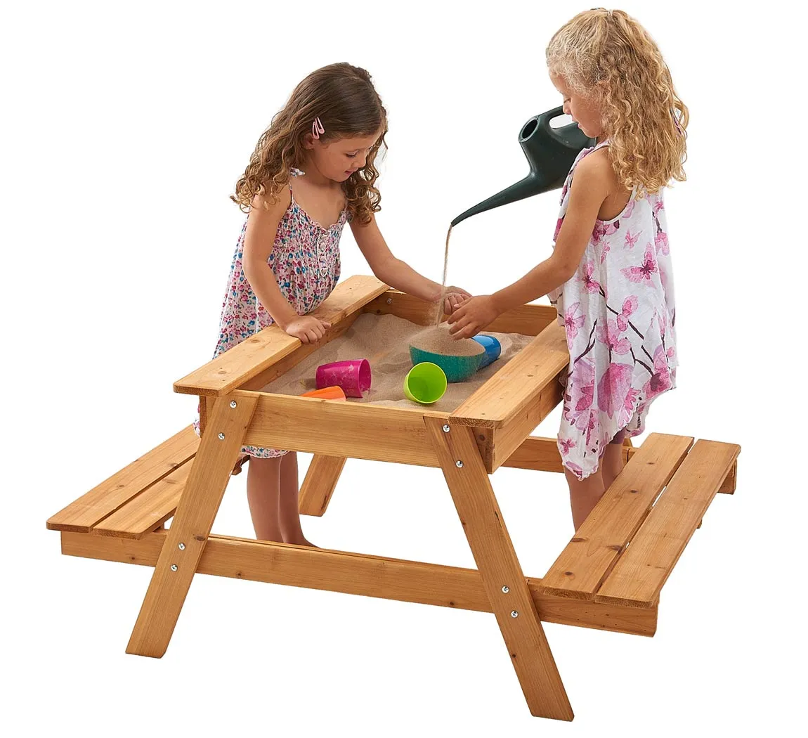 Kids Heavy duty 3-in-1 Pre-Treated Eco Conscious Wooden Sandpit and Picnic Bench with Cover | 1 Year 