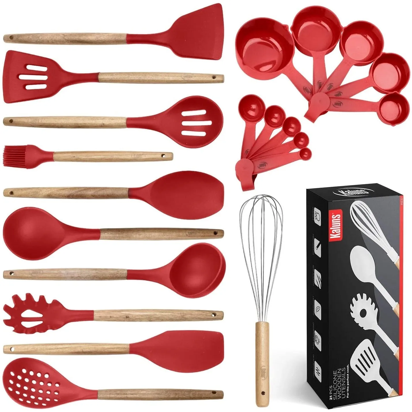 Kitchen Utensils Set, 21 Wood and Silicone Cooking Utensils