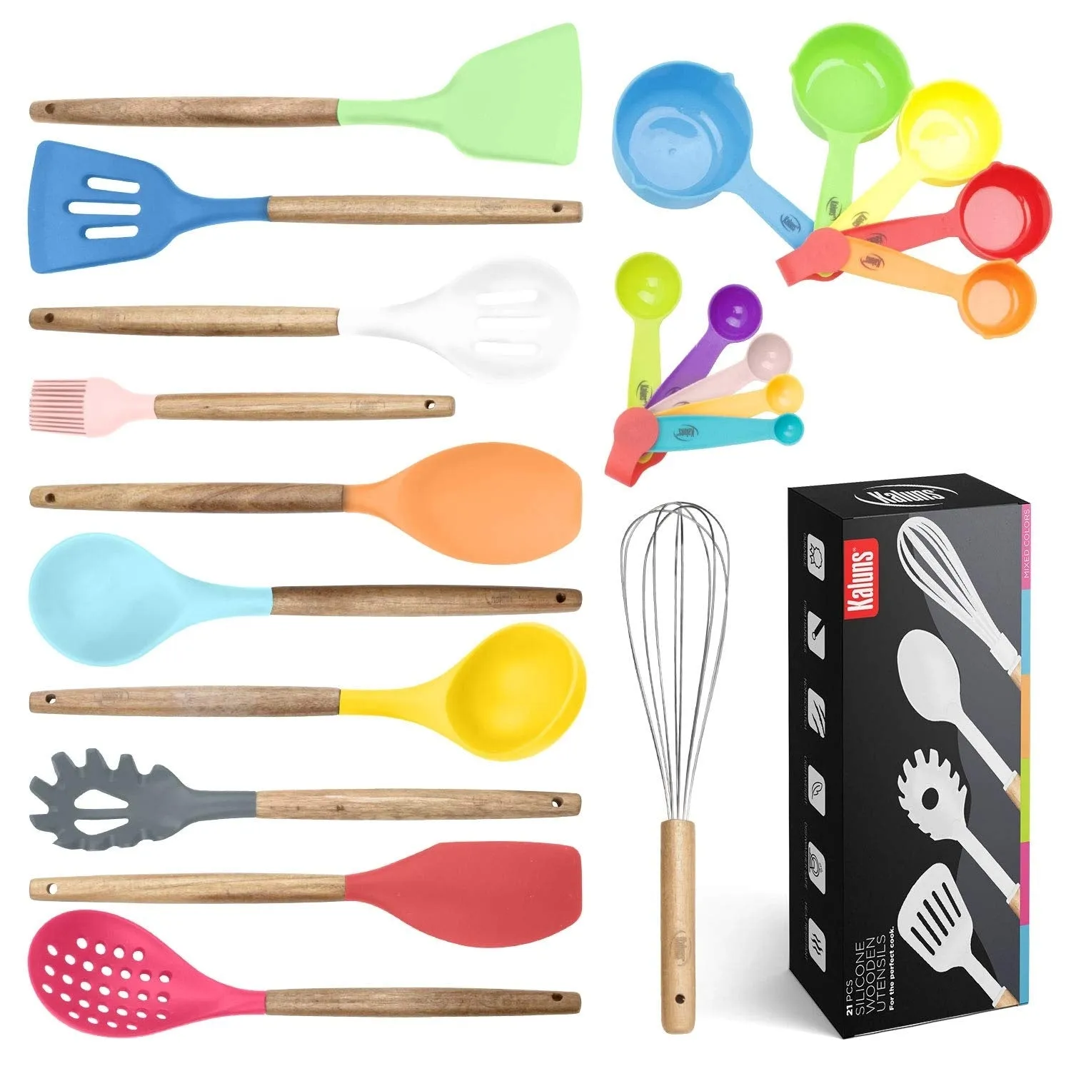 Kitchen Utensils Set, 21 Wood and Silicone Cooking Utensils