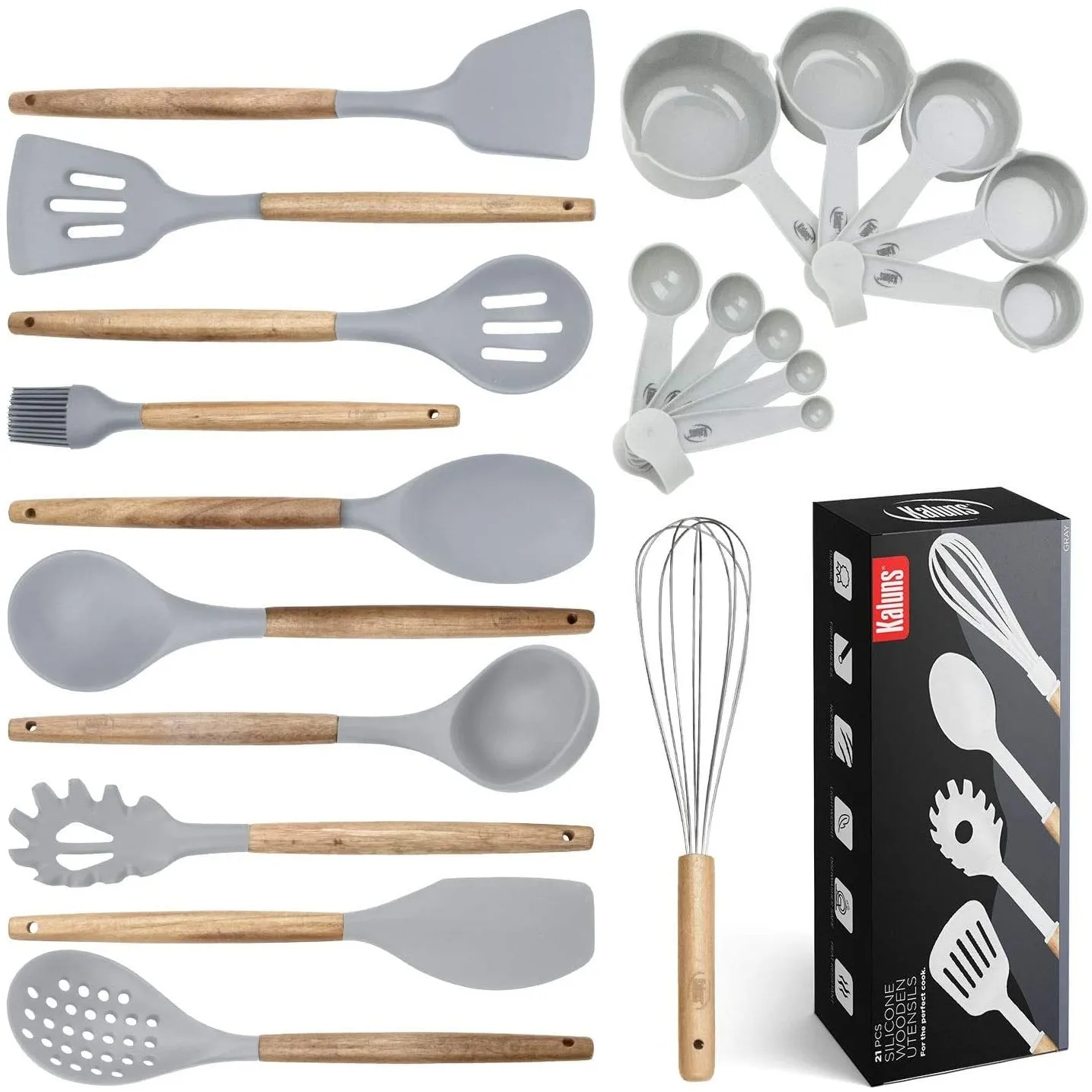 Kitchen Utensils Set, 21 Wood and Silicone Cooking Utensils