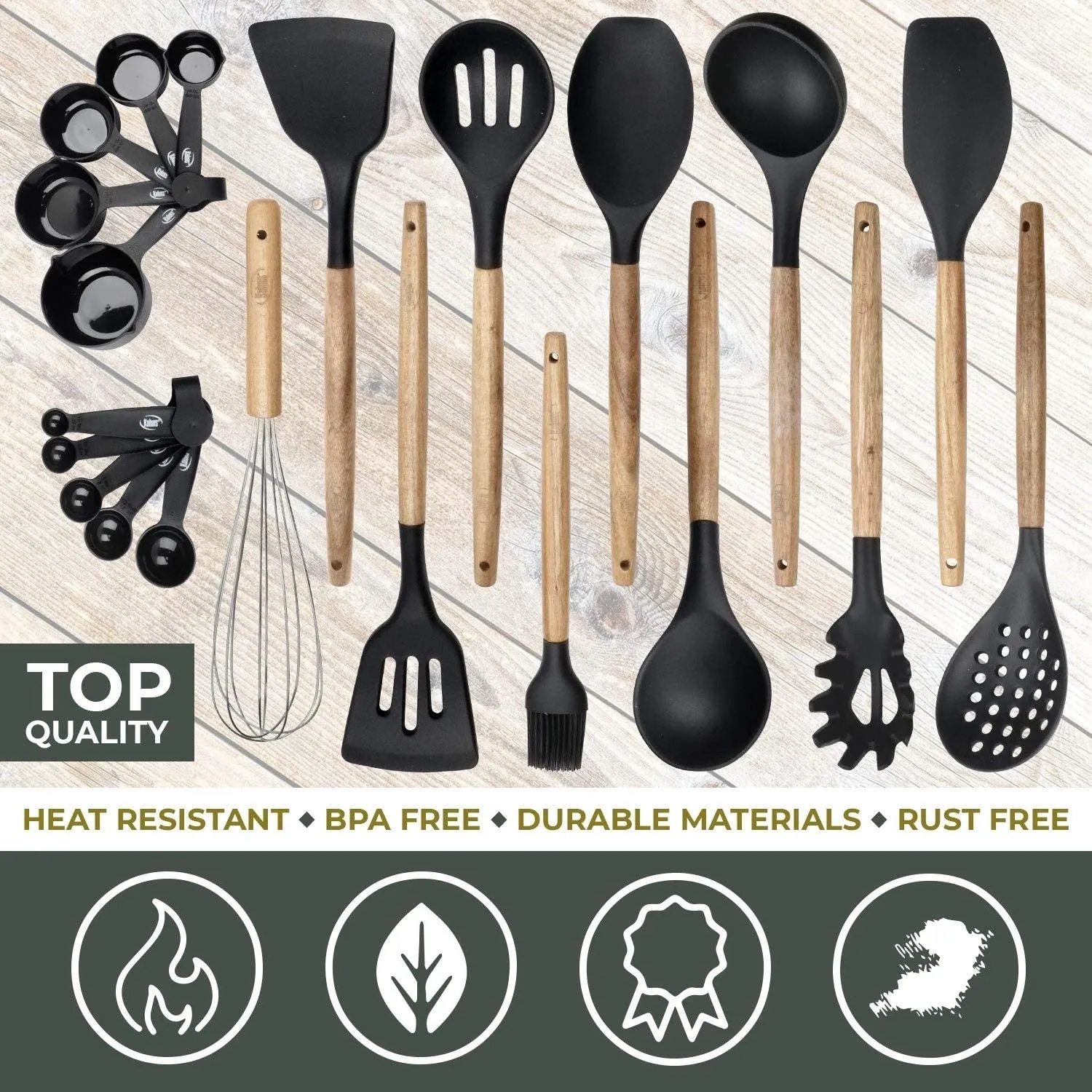 Kitchen Utensils Set, 21 Wood and Silicone Cooking Utensils