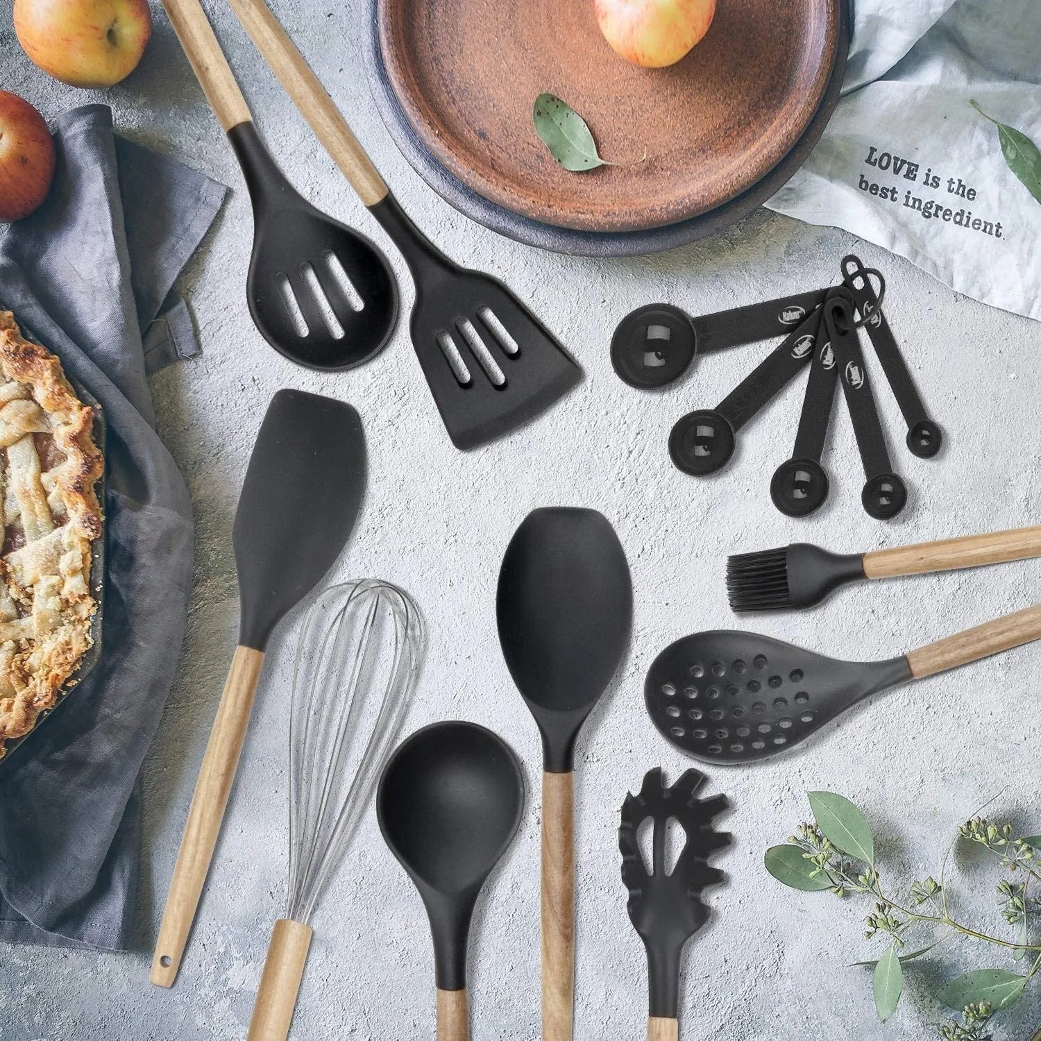 Kitchen Utensils Set, 21 Wood and Silicone Cooking Utensils