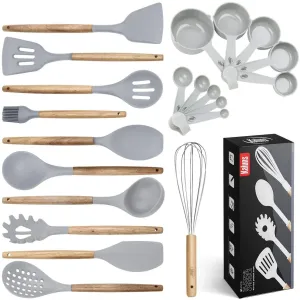Kitchen Utensils Set, 21 Wood and Silicone Cooking Utensils