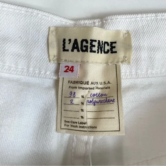 L’ AGENCE Balboa High Rise Distressed Rolled Cuff White Denim Shorts