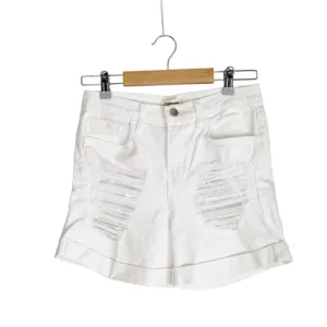 L’ AGENCE Balboa High Rise Distressed Rolled Cuff White Denim Shorts