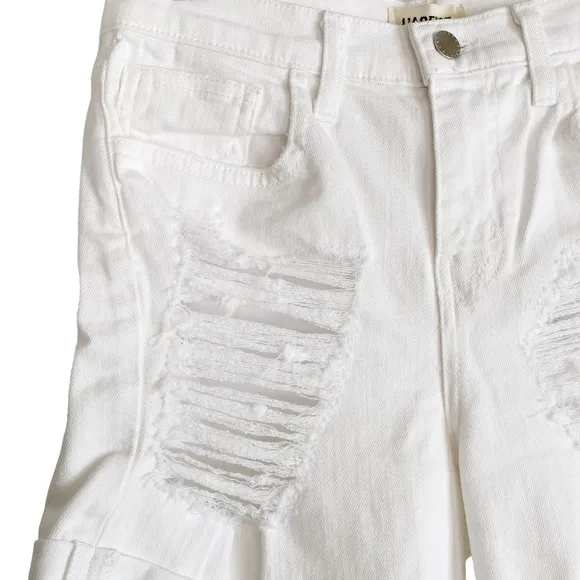 L’ AGENCE Balboa High Rise Distressed Rolled Cuff White Denim Shorts