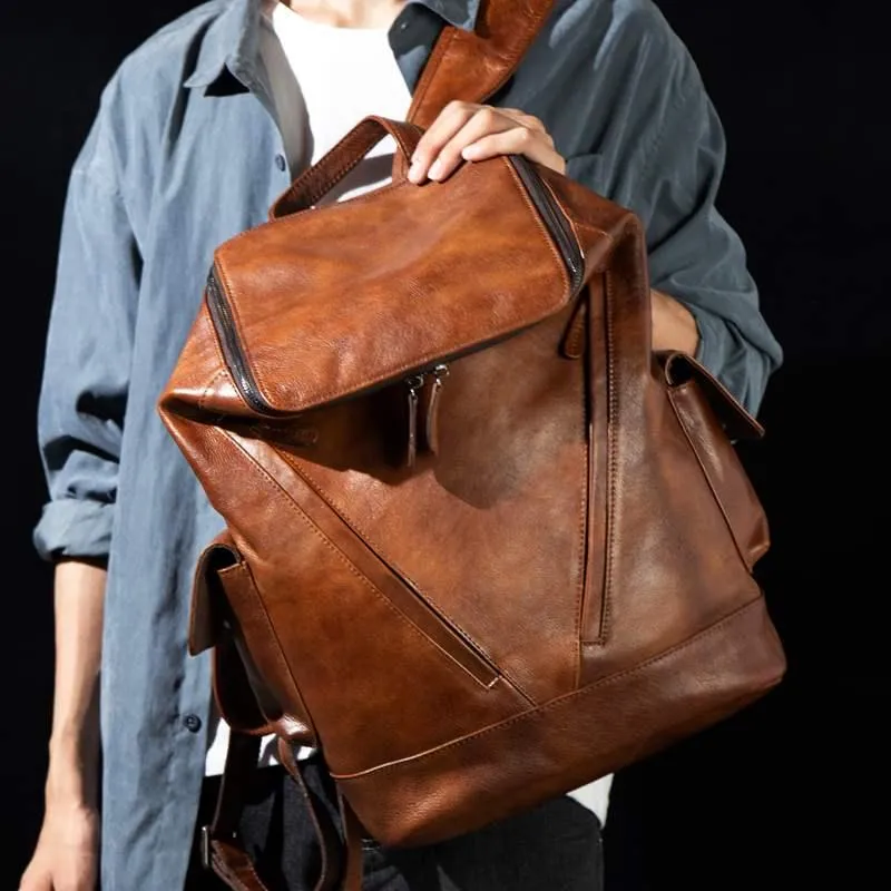 Large Vintage Leather Backpack for Men