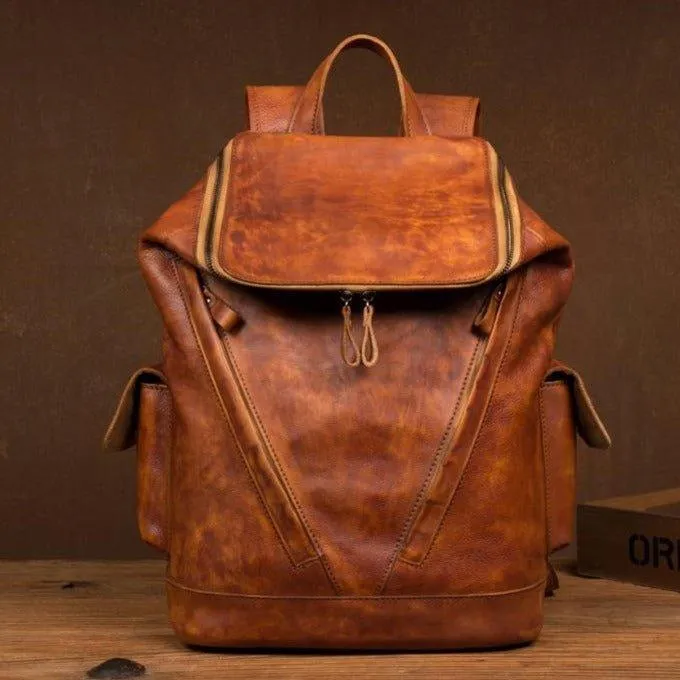 Large Vintage Leather Backpack for Men