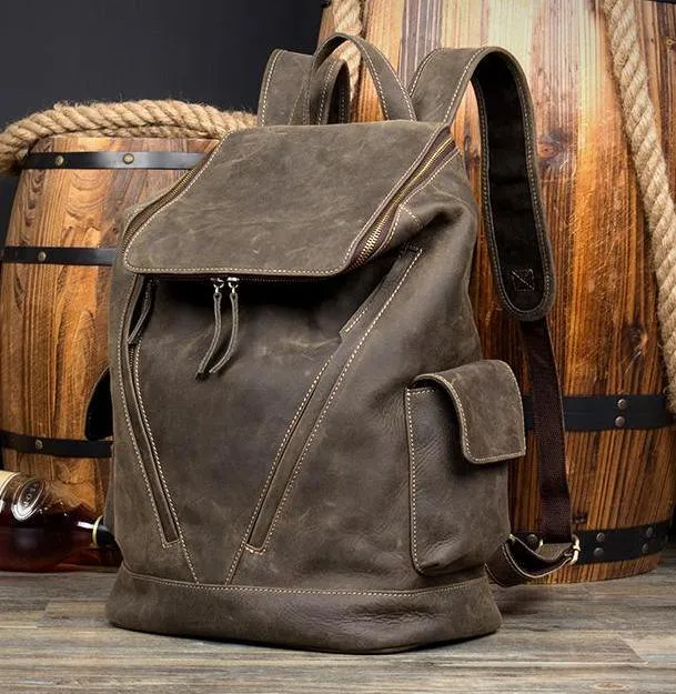 Large Vintage Leather Backpack for Men