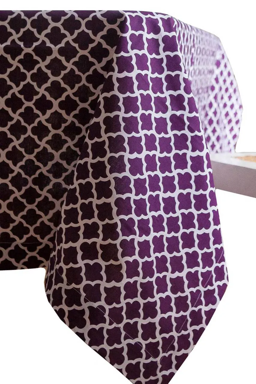 latticework aubergine purple printed 60" square tablecloths - topper