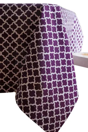 latticework aubergine purple printed 60" square tablecloths - topper