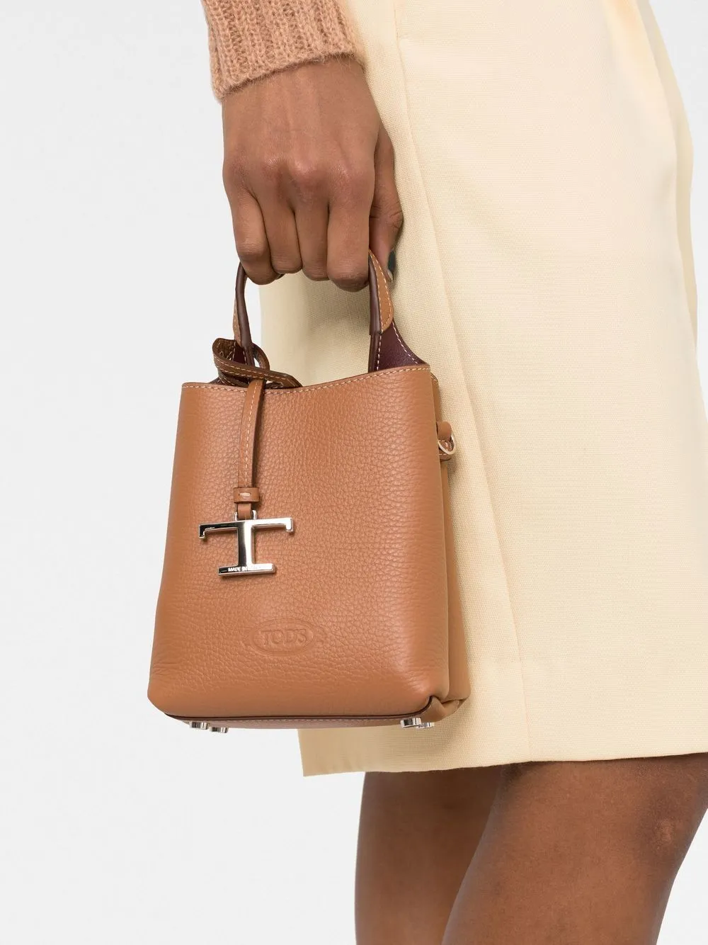Leather micro bucket bag