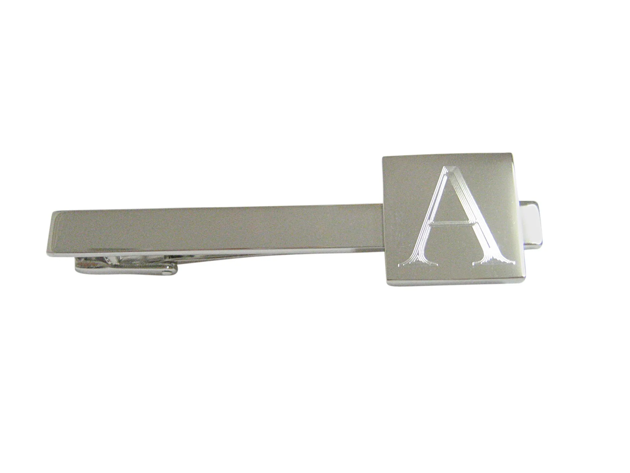 Letter A Etched Monogram Square Tie Clip